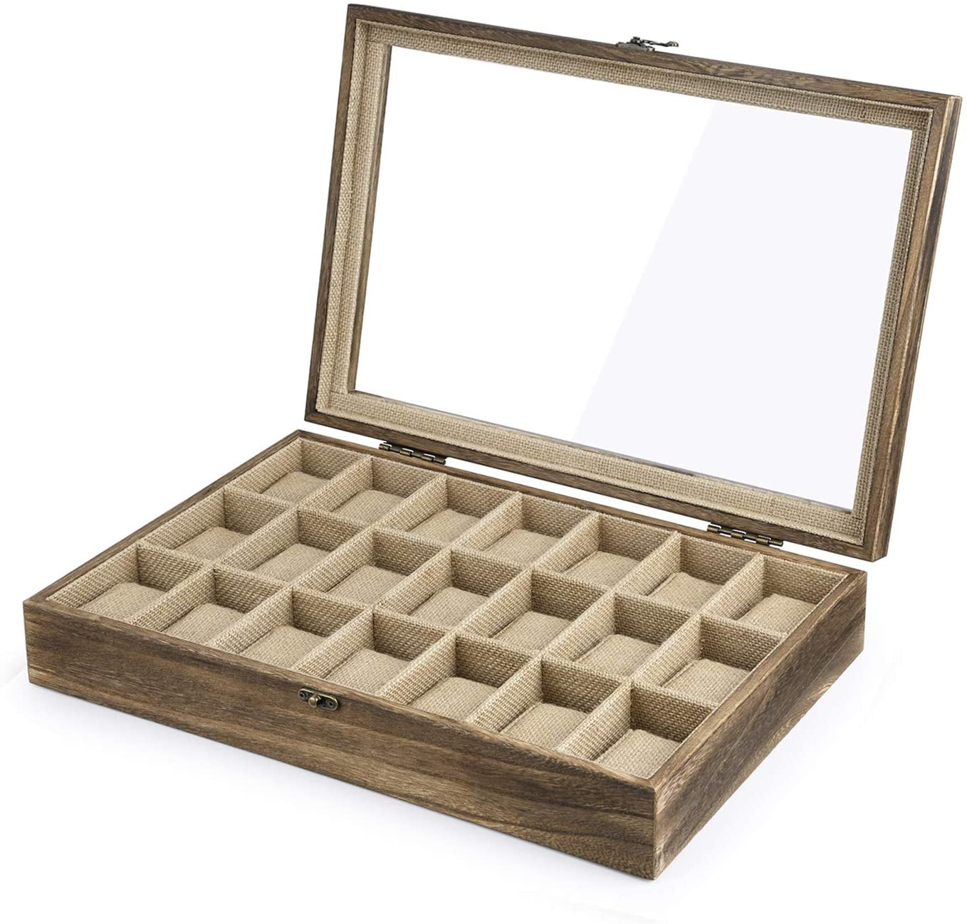 Carbonized Black Watch Box Case Organizer Display (21 Slot Wood Box)