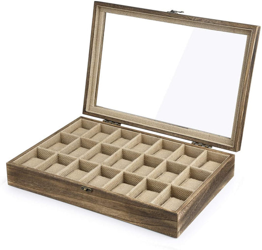 Carbonized Black Watch Box Case Organizer Display (21 Slot Wood Box)
