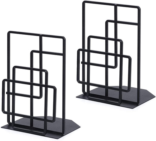 Decorative Black Bookends for Shelves with Window Lattice Design