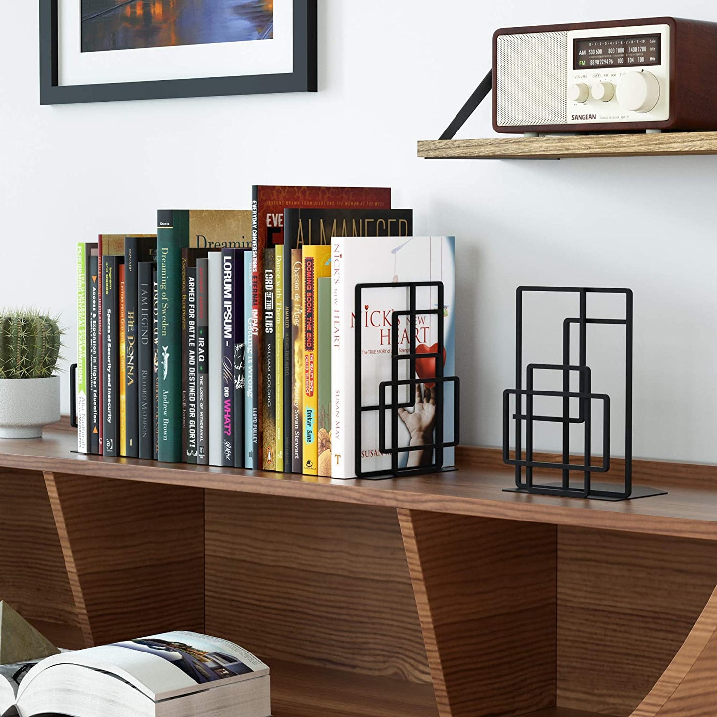 Decorative Black Bookends for Shelves with Window Lattice Design