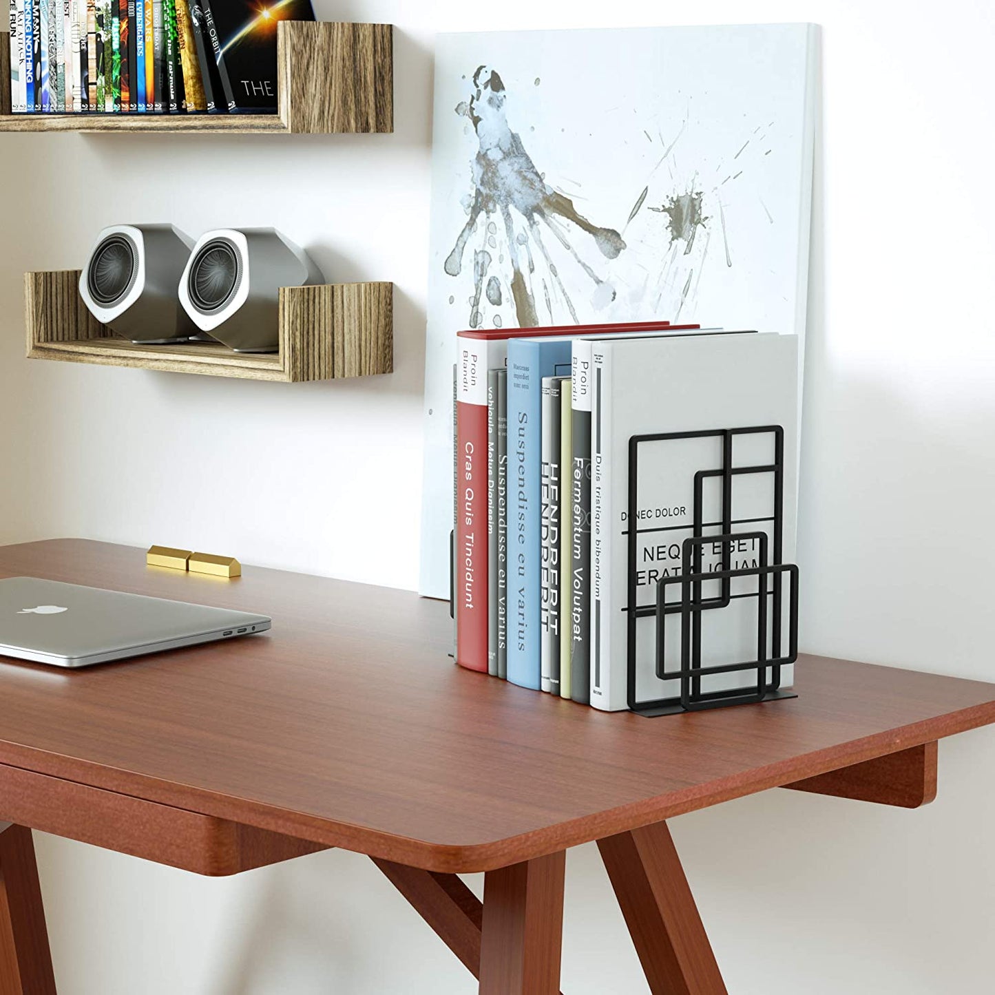 Decorative Black Bookends for Shelves with Window Lattice Design