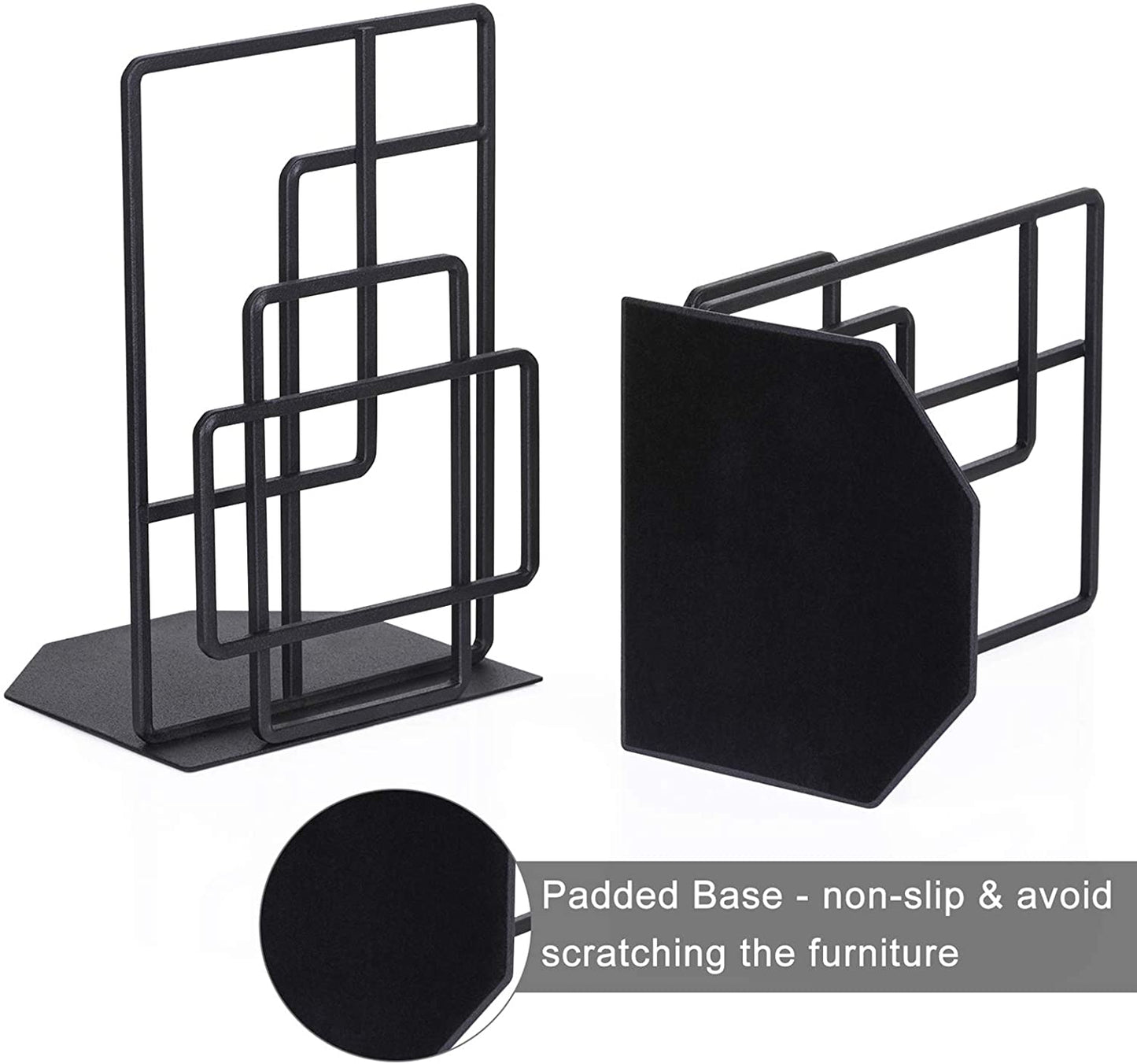 Decorative Black Bookends for Shelves with Window Lattice Design