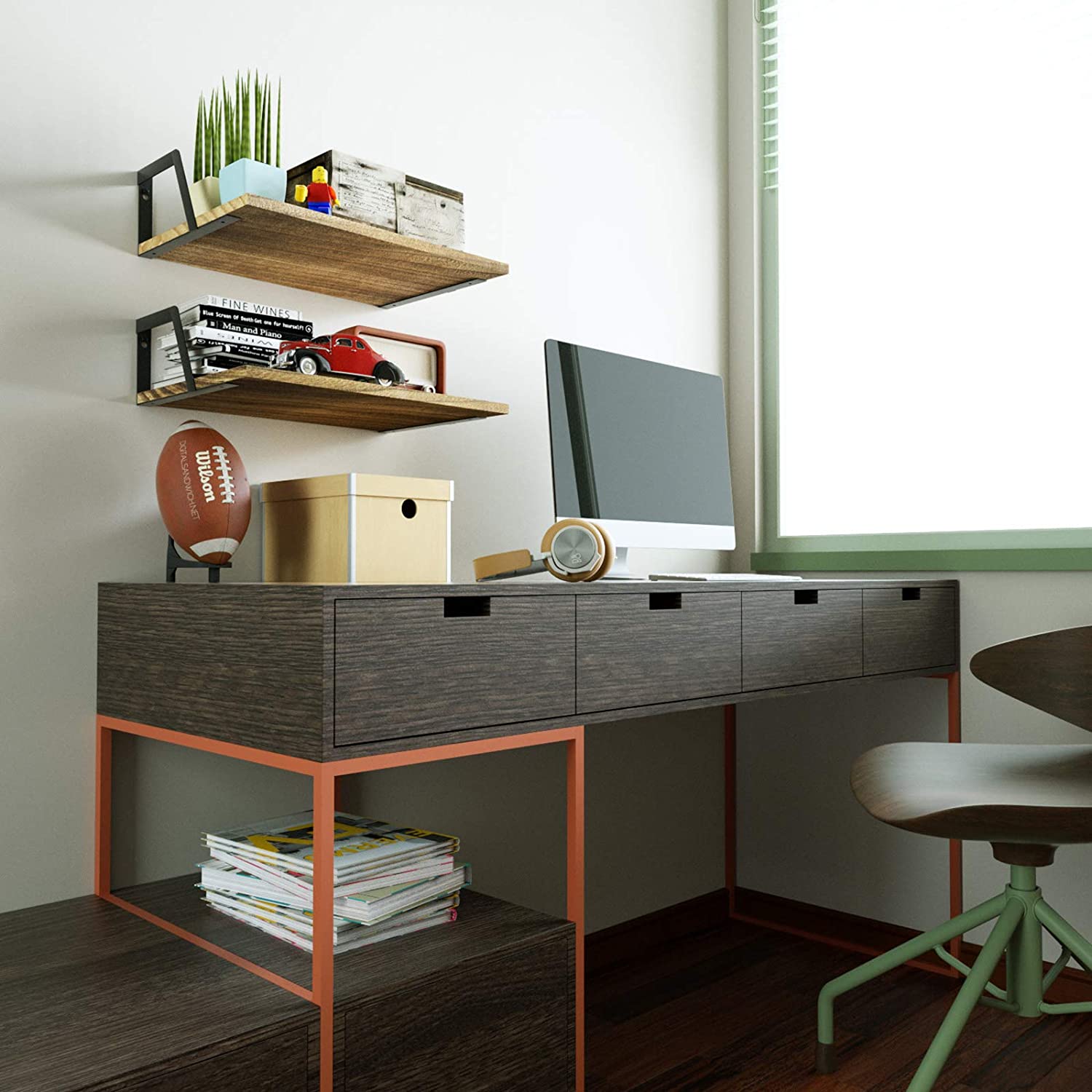 Floating Shelves Wall Mounted Set of 2 (Carbonized Black)