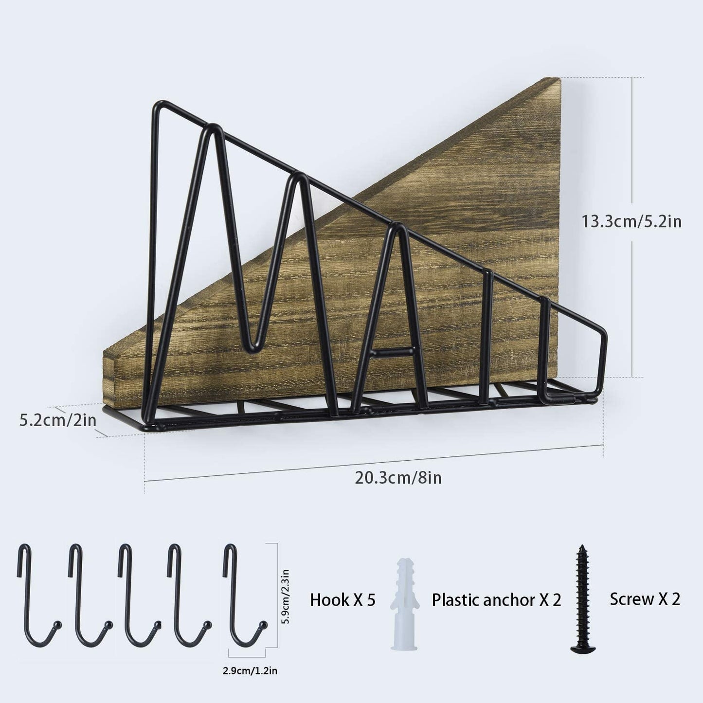 Rustic Bill Mail Organizer Hanging Key Holder with 5 Hooks