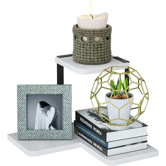  SRIWATANA 2-Tier Rustic Corner Shelf (White)