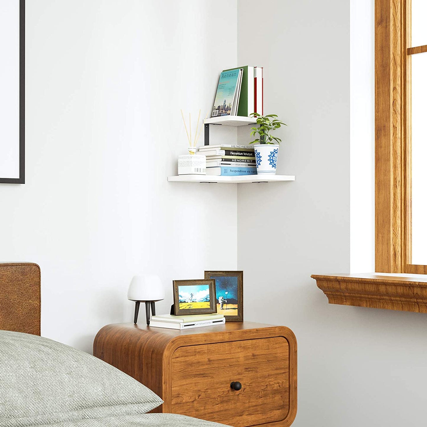  SRIWATANA 2-Tier Rustic Corner Shelf (White)