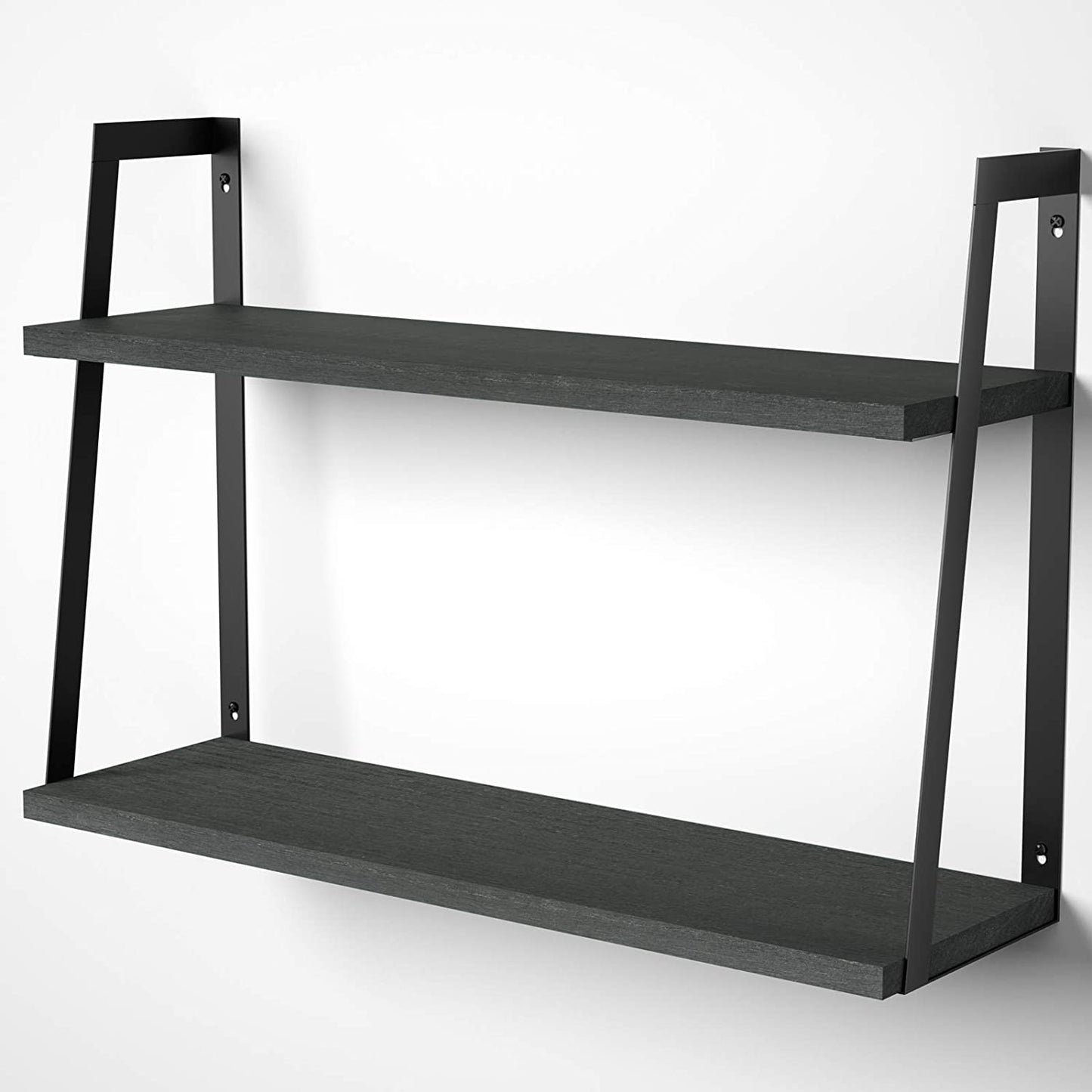 SRIWATANA  2-Tier Rustic Wood Shelves (Black)