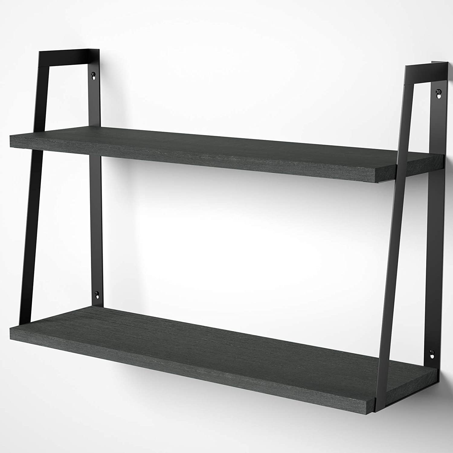 SRIWATANA  2-Tier Rustic Wood Shelves (Black)