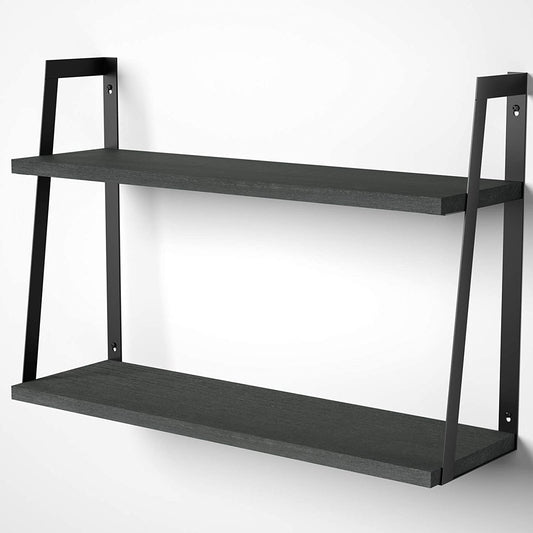 SRIWATANA  2-Tier Rustic Wood Shelves (Black)