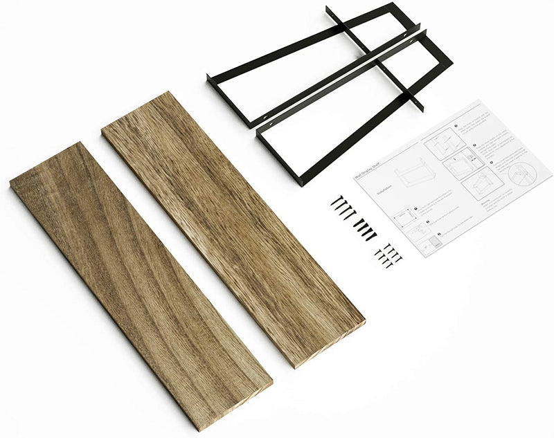 SRIWATANA Floating Wall Shelves, 2-Tier Rustic Wood Shelves for Bedoom,  Bathroom, Living Room, Kitchen(Carbonized Black)