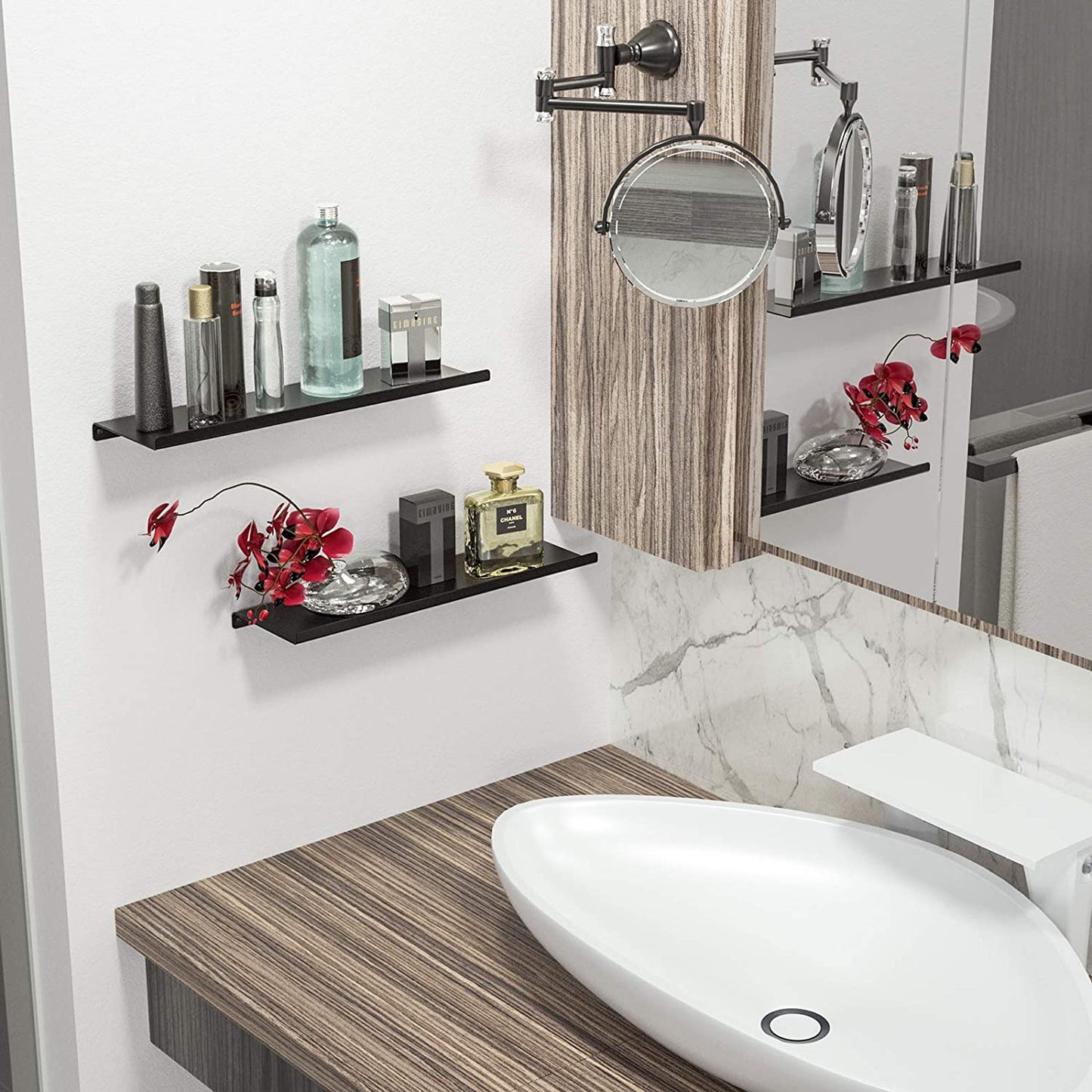 SRIWATANA 2 Set Black Metal Wall Shelves Wall Decor (Matte Black)