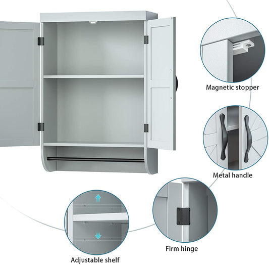 SRIWATANA Bathroom Wall Cabinet, 2-Door Medicine Cabinet with Adjustable Shelf