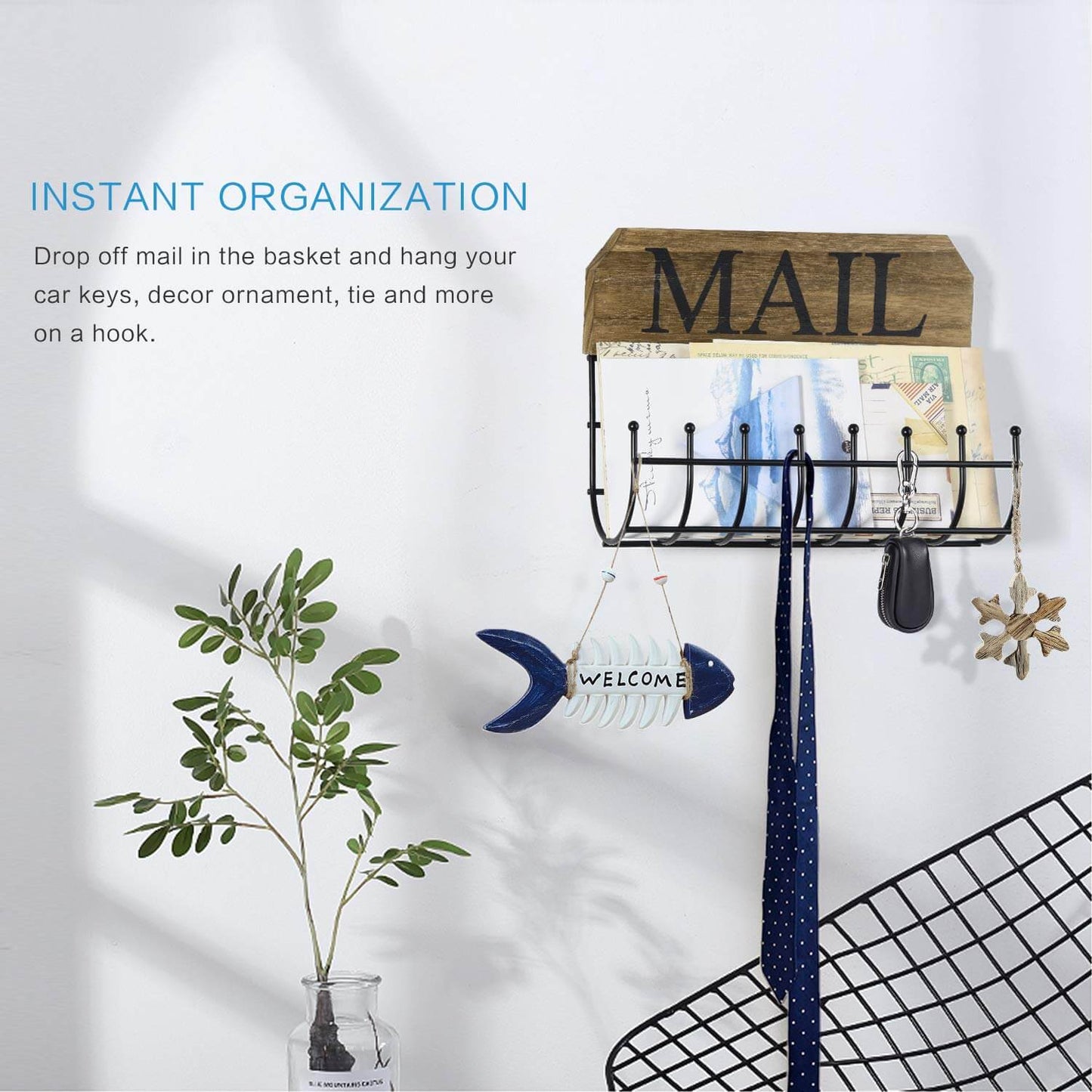 SRIWATANA® Rustic Key Holder Wall Mount Mail Sorter 