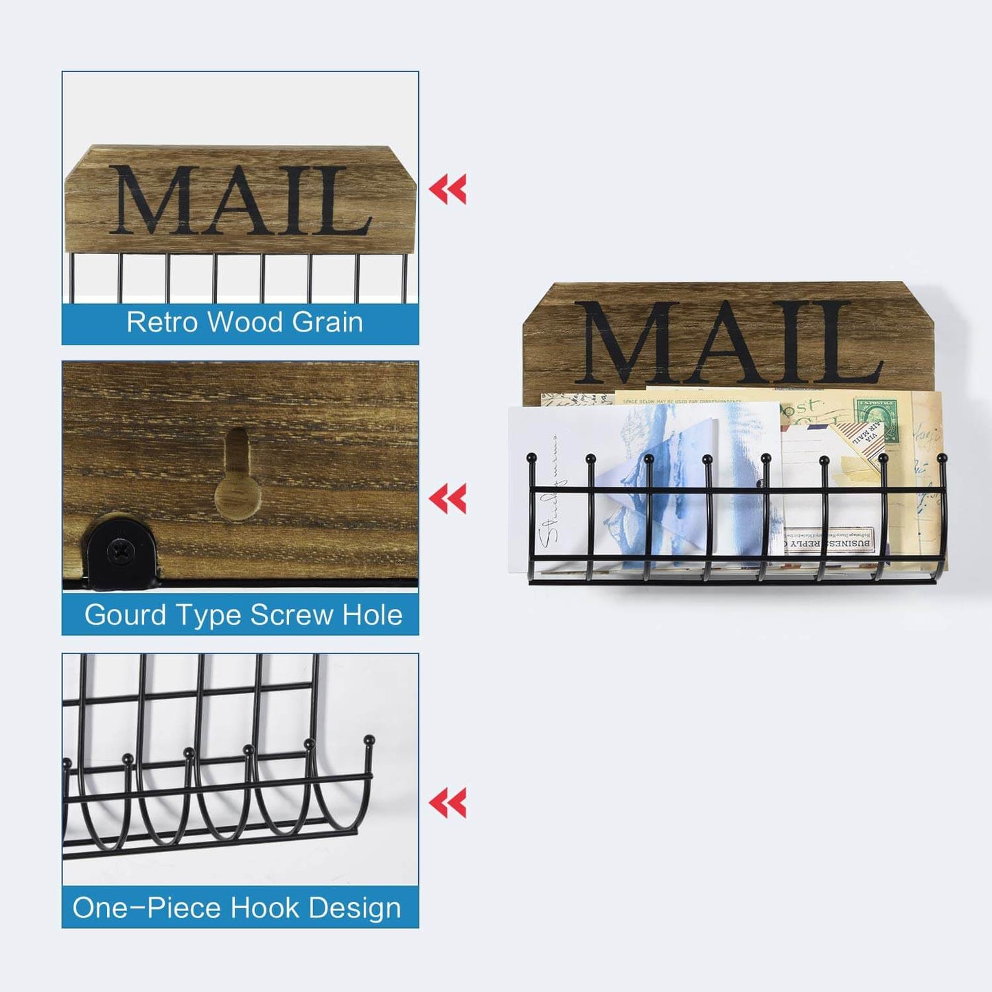 SRIWATANA® Rustic Key Holder Wall Mount Mail Sorter 