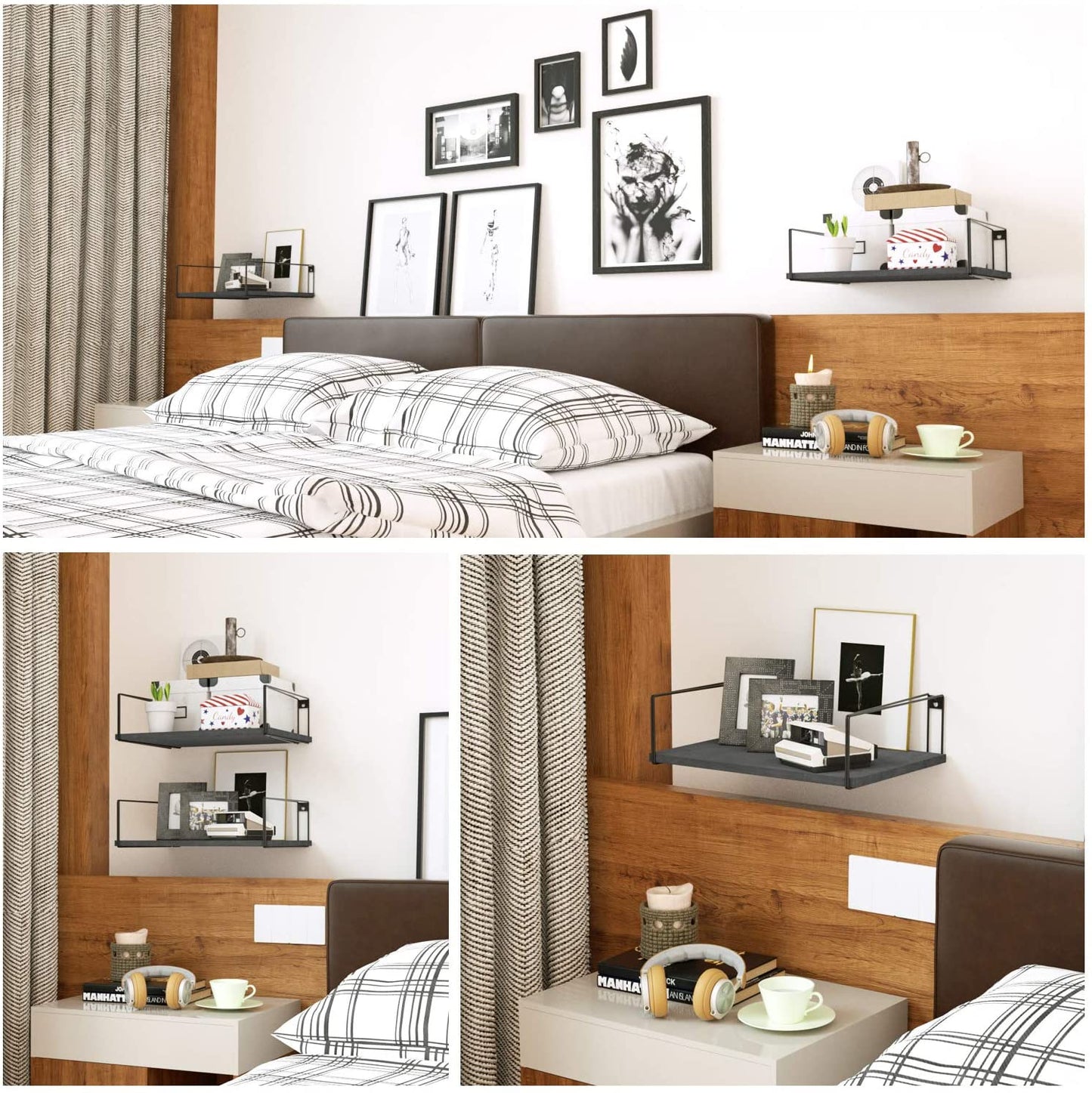 SRIWATANA Rustic Wood Wall Shelves Set of 2 (Black)