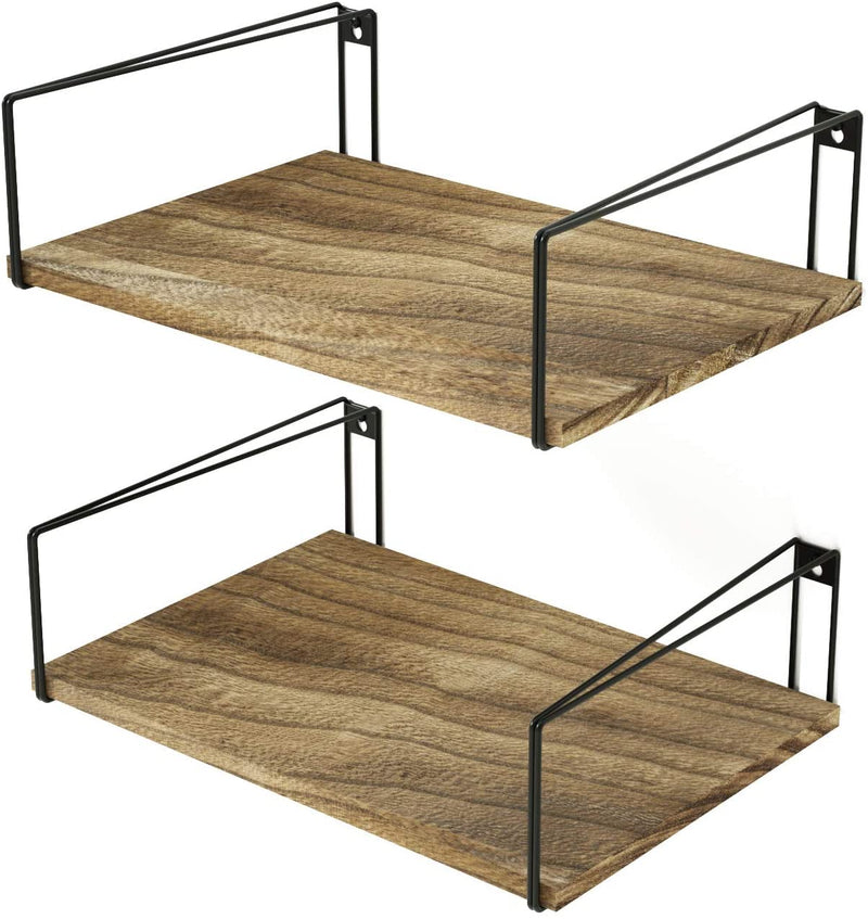 SRIWATANA Rustic Wood Wall Shelves Set of 2 (Carbonized Black)