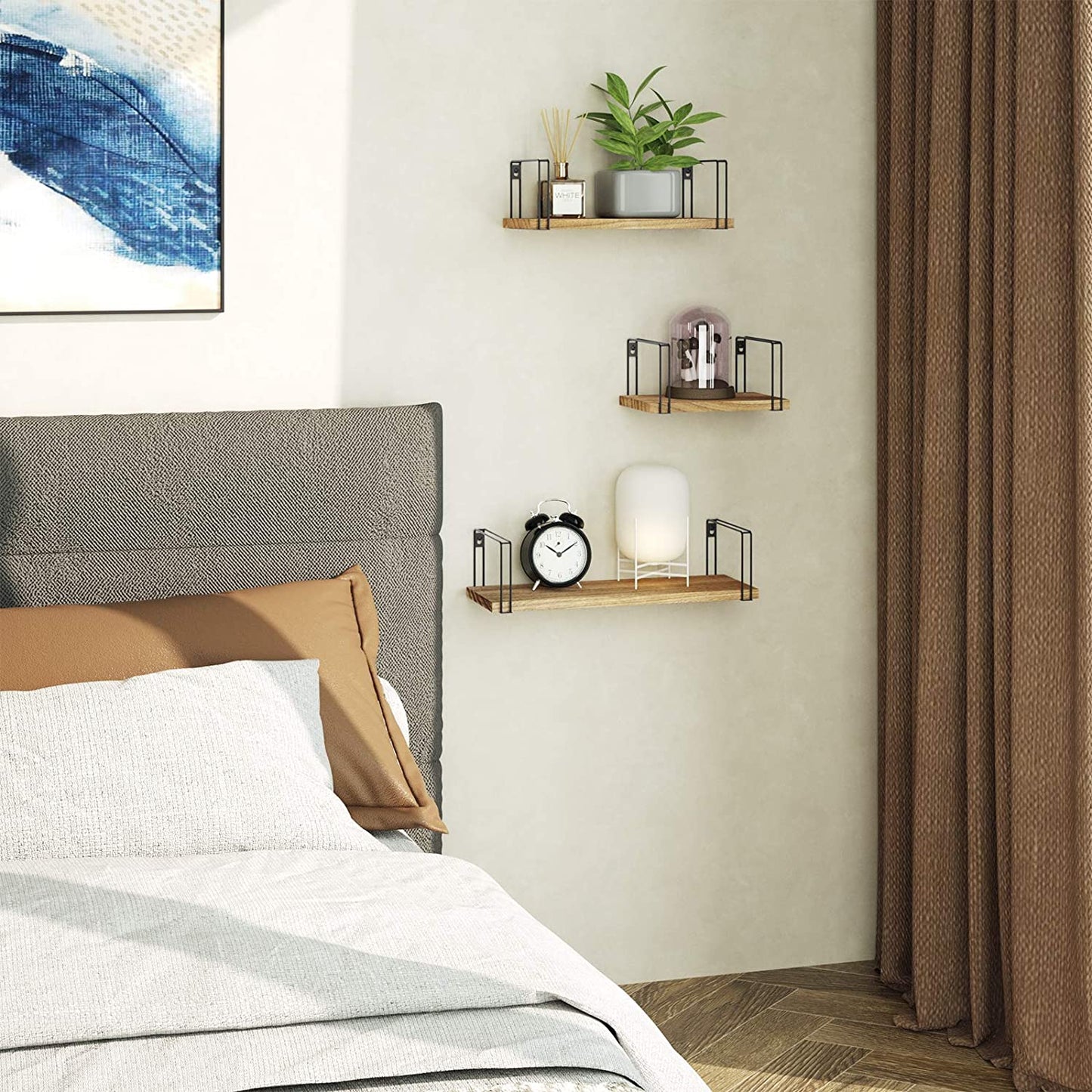 SRIWATANA Rustic Wood Wall Shelves Set of 3 (Carbonized Black)