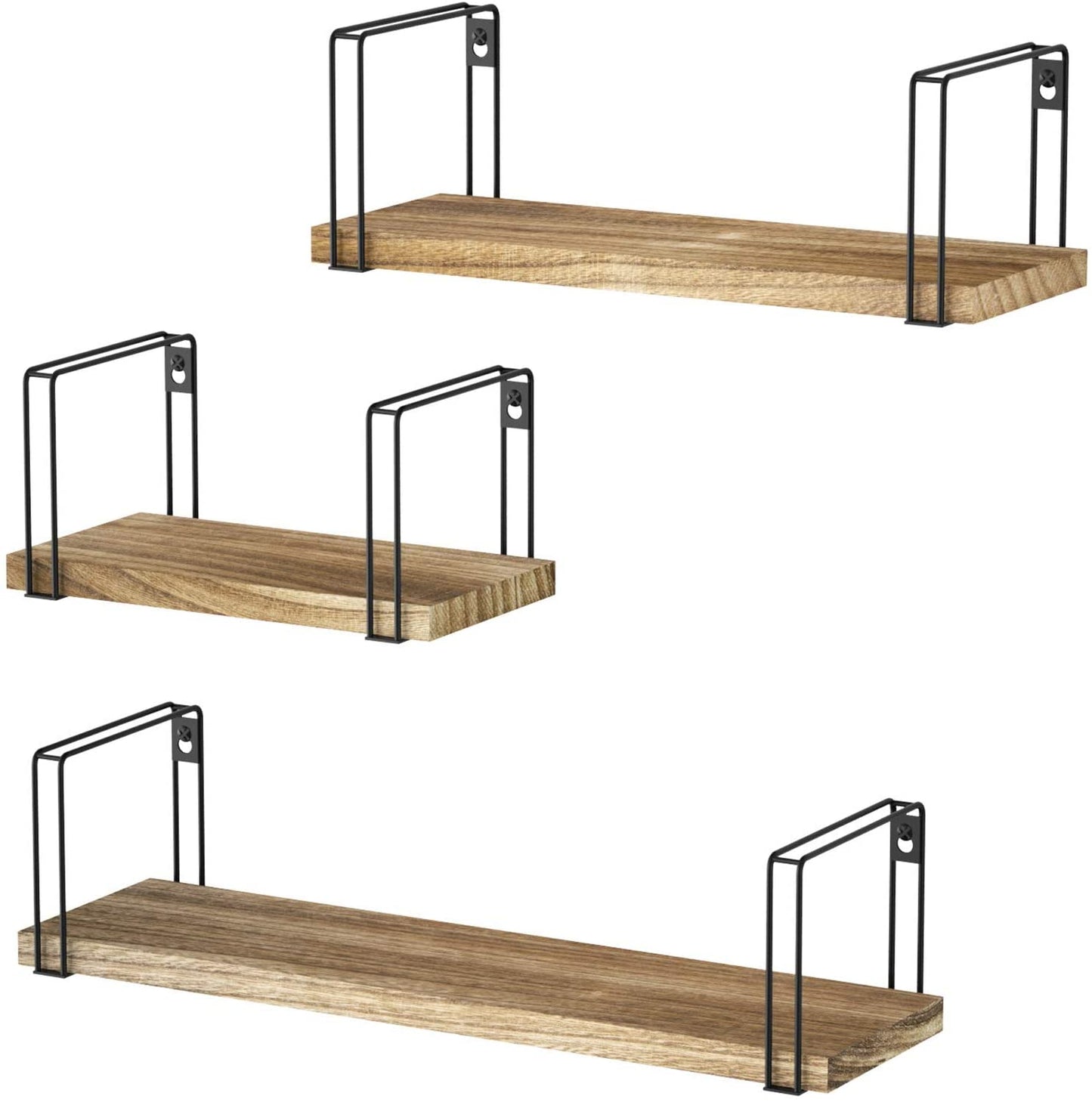 SRIWATANA Rustic Wood Wall Shelves Set of 3 (Carbonized Black)