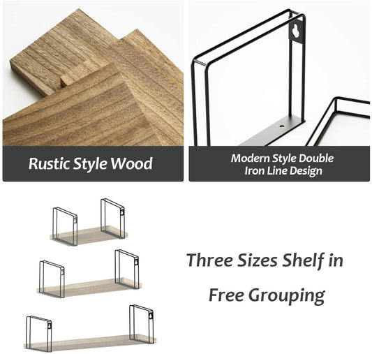 Wall Mount Wood Floating Shelves Set of 3