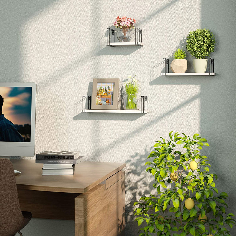 SRIWATANA Rustic Wood Wall Shelves Set of 3 (White)