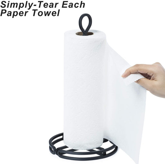 SRIWATANA Sturdier Paper Towel Holder, Simply-Tear Paper Towel Stand Rack with 2-Tier Metal Base,