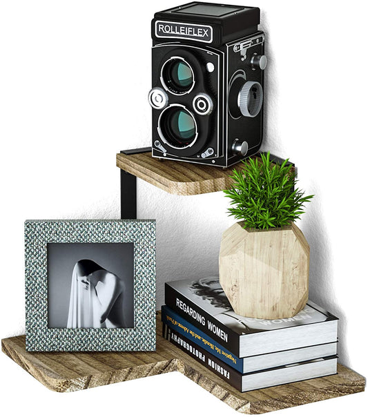 SRIWATANA® 2-Tier  Rustic Corner Shelf