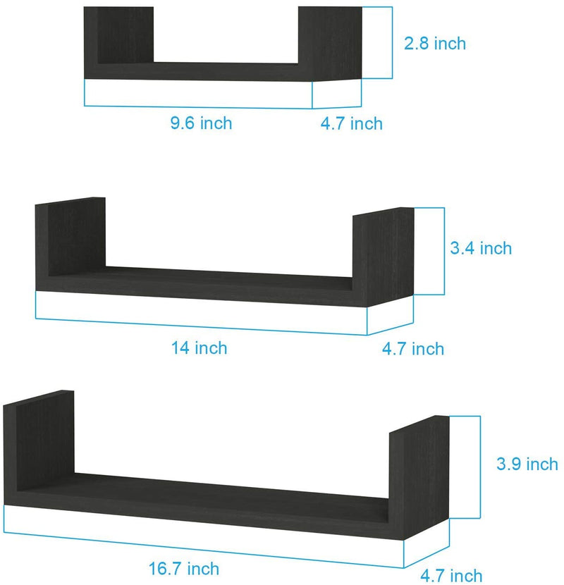 Set of 3 Floating Shelves Wall Mounted (Black)