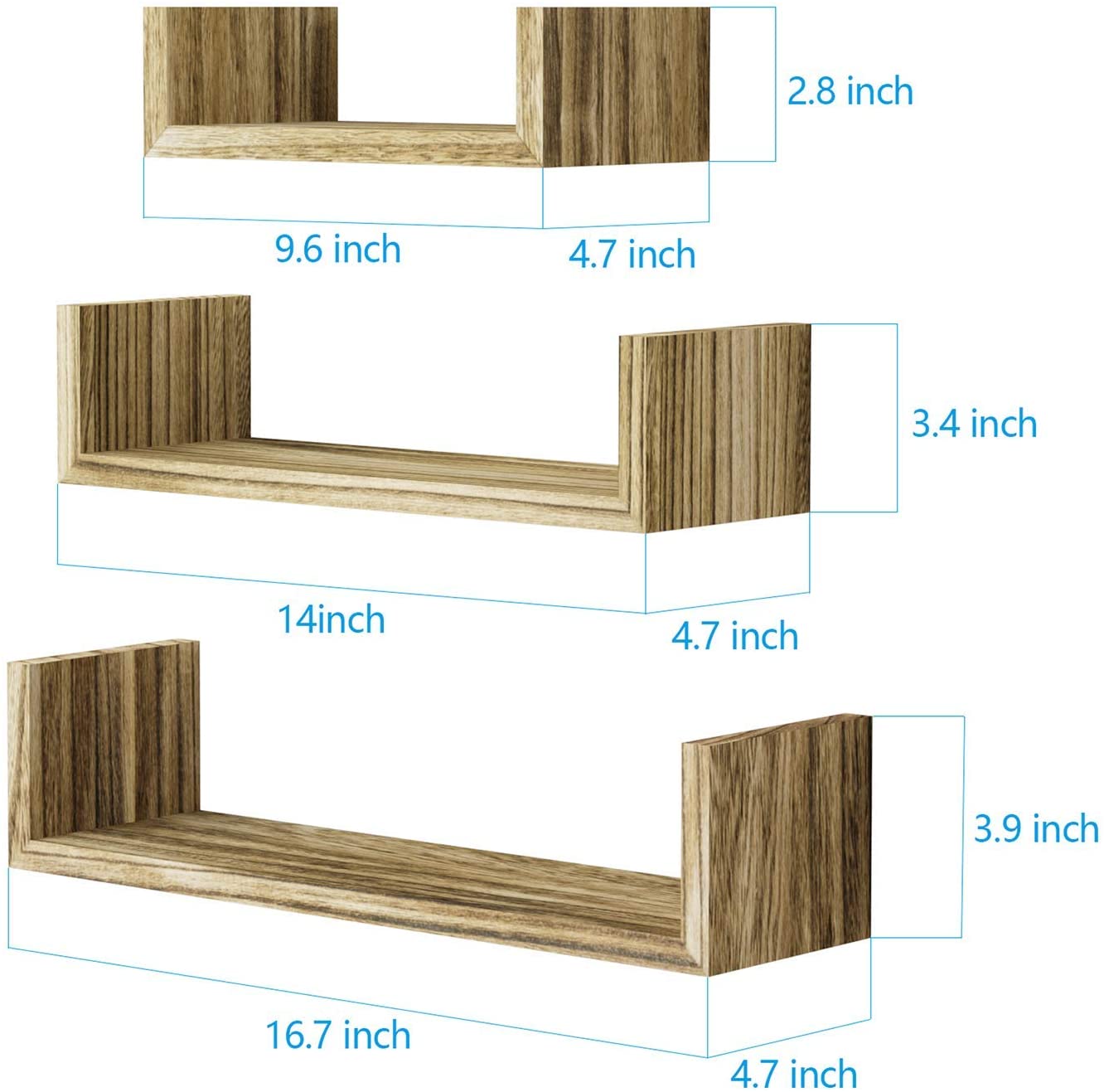 SRIWATANA Set of 3 Floating Shelves Wall Mounted (Carbonized Black)