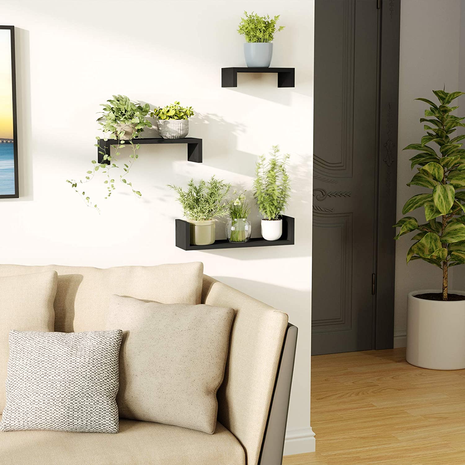 SRIWATANA® Carbonized Black Floating Shelves Wall Mounted (Set of 3)