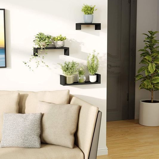 SRIWATANA® Carbonized Black Floating Shelves Wall Mounted (Set of 3)