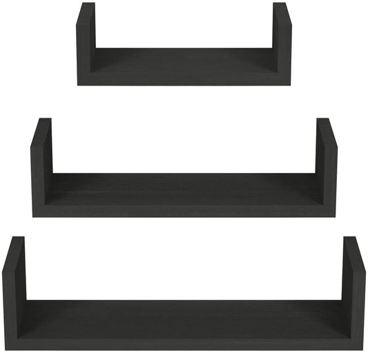 SRIWATANA® Carbonized Black Floating Shelves Wall Mounted (Set of 3)