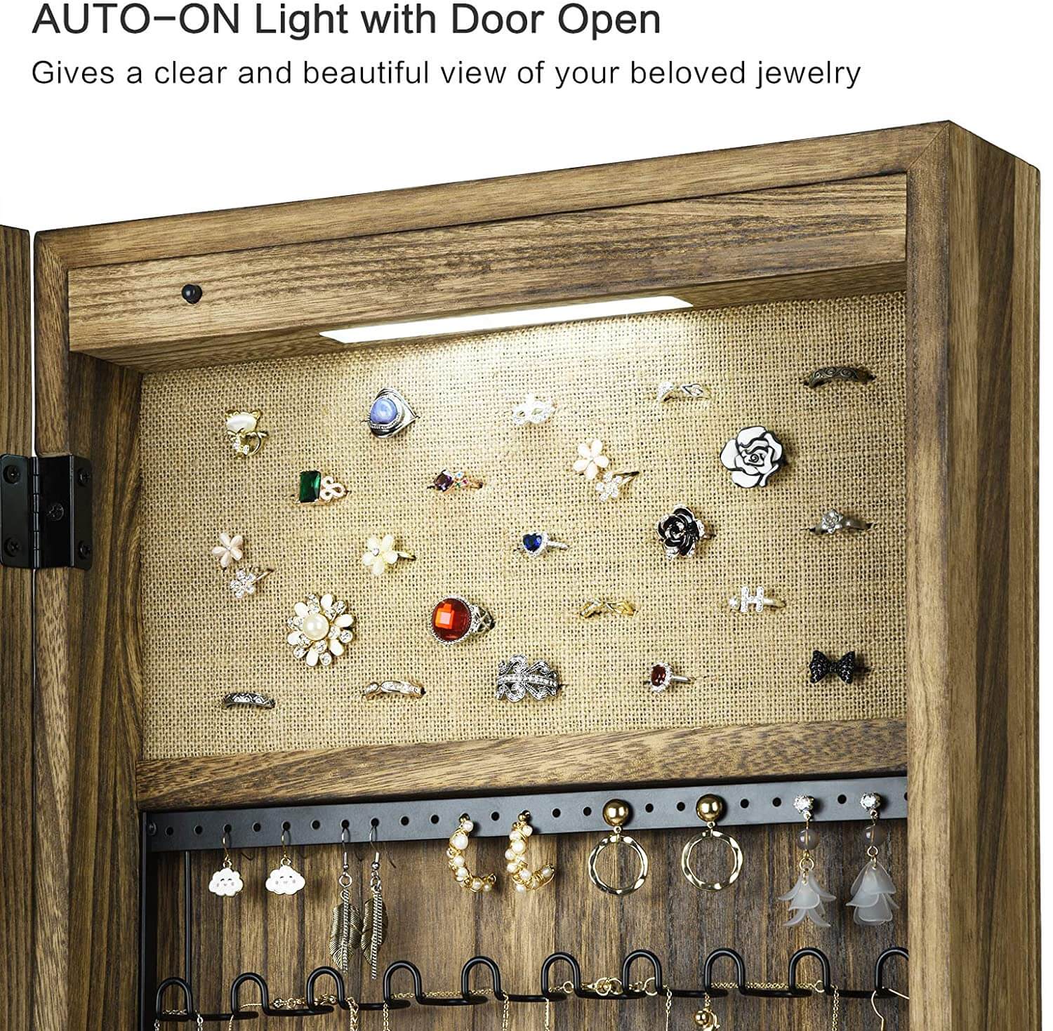 SRIWATANA® Jewelry Armoire Cabinet with Full-Length Mirror WallDoor Mounted