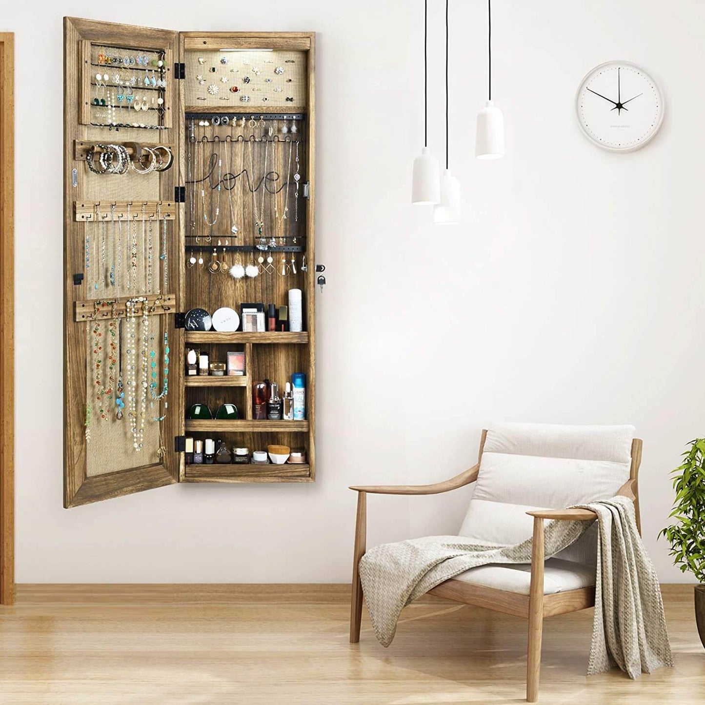SRIWATANA® Jewelry Armoire Cabinet with Full-Length Mirror WallDoor Mounted