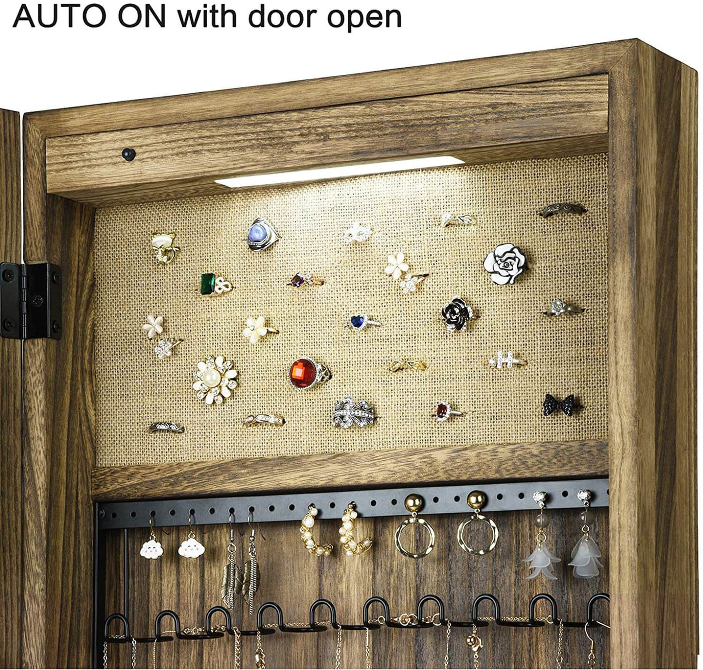 Solid Wood Standing Jewelry Organizer with Full-Length Mirror