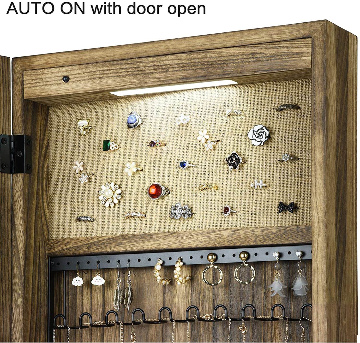 Solid Wood Standing Jewelry Organizer with Full-Length Mirror