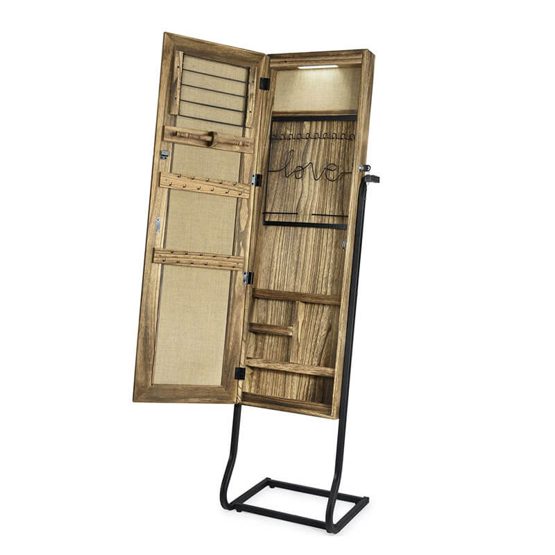 Solid Wood Standing Jewelry Organizer with Full-Length Mirror