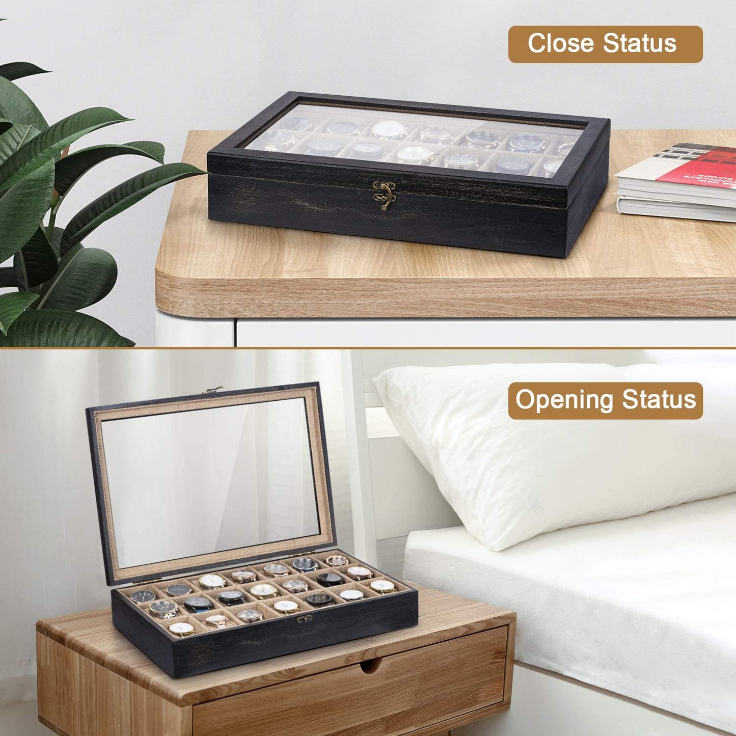 Weathered Black Watch Box Case Organizer Display (21 Slot Wood Box)