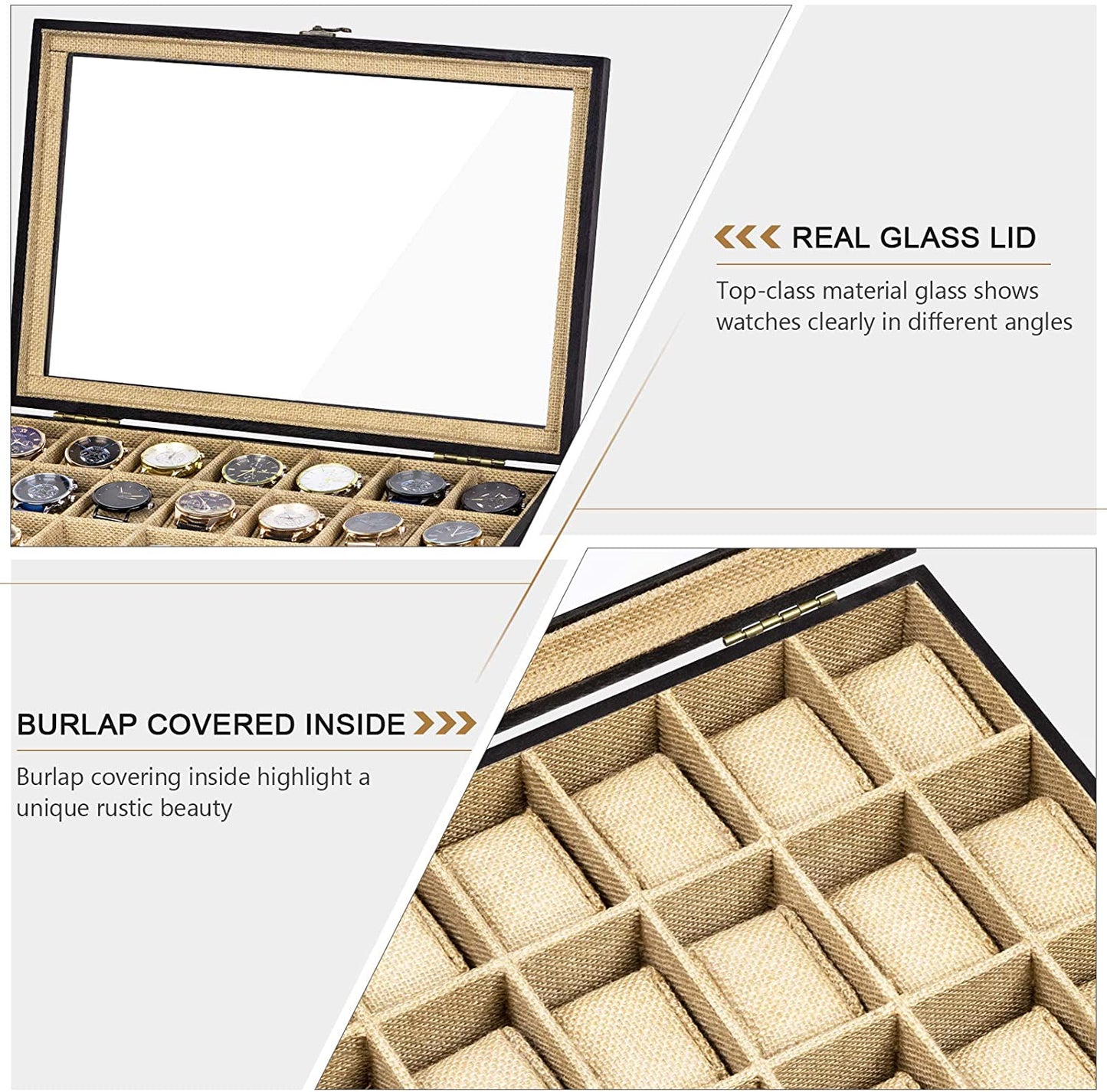 Weathered Black Watch Box Case Organizer Display (21 Slot Wood Box)