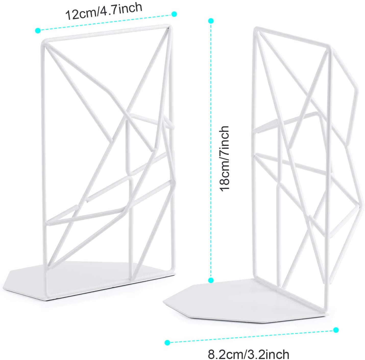 White Decorative Metal Book Ends Supports for Shelves(2 Pieces)