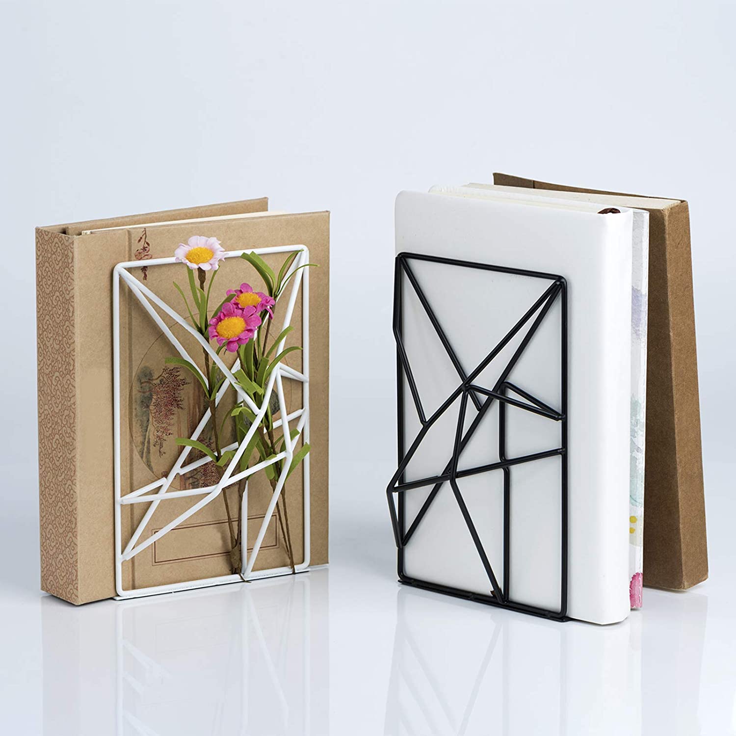 White Decorative Metal Book Ends Supports for Shelves(2 Pieces)