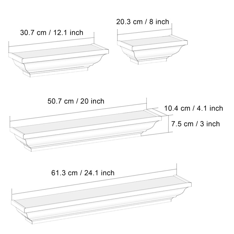 Set of 4 Display Ledge Shelves Decor